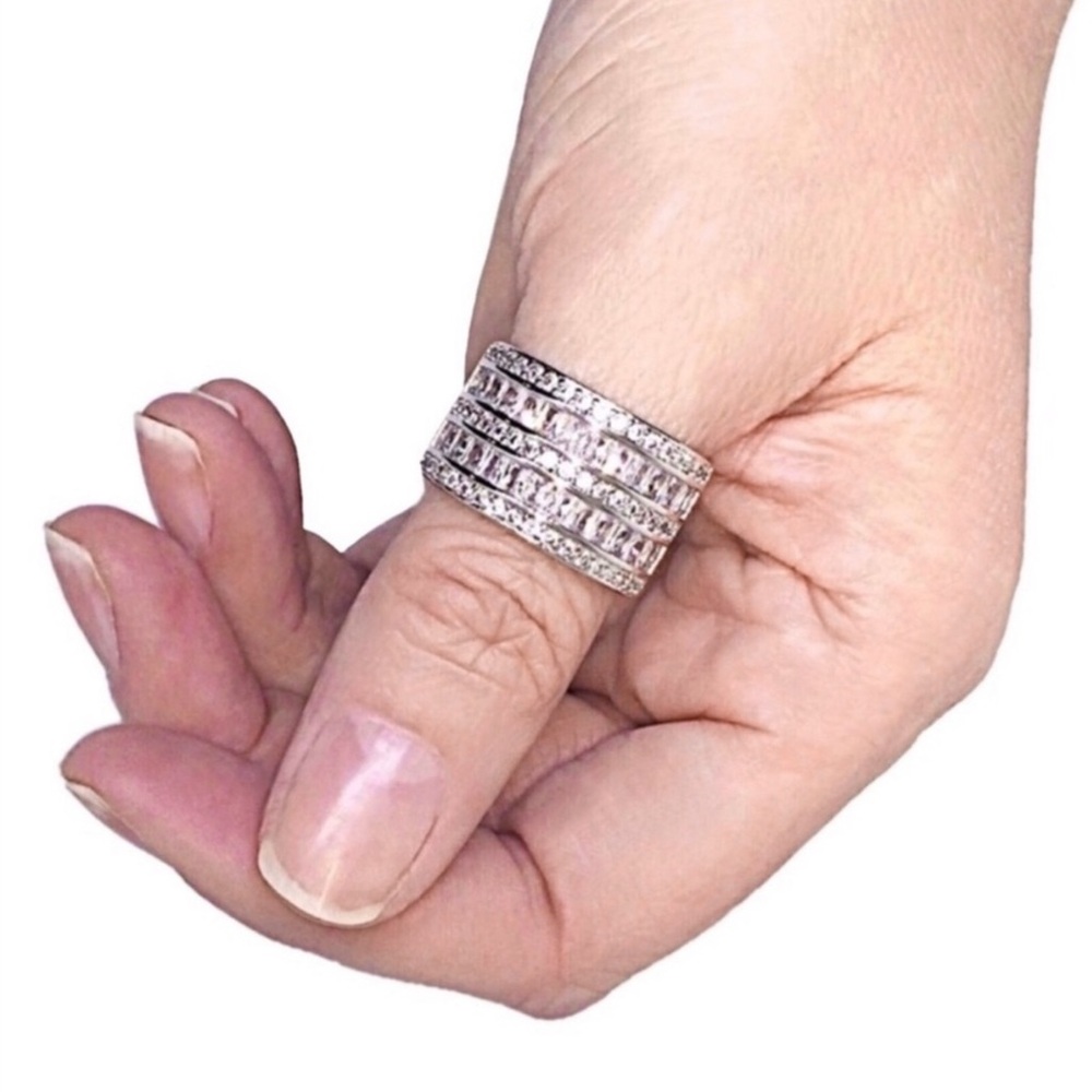 Silver Plated AAA CZs Layer Ring
